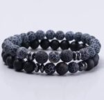 Bransoletka z howlitu szarego z dodatkami lawy 2 szt. komplet - obrazek 4