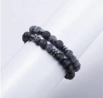 Bransoletka z howlitu szarego z dodatkami lawy 2 szt. komplet - obrazek 3