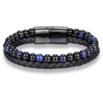 Bransoletka Lapis Lazuli + czarny Howlit + Rzemyk - obrazek 4