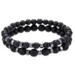 Bransoletka Czarna Lawa i Howlit 2 sztuki z dodatkami