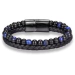 Bransoletka Lapis Lazuli + czarny Howlit + Rzemyk