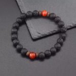 Bransoletka Czarna Matowa Lawa z motywem Agatu