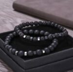 Bransoletka Czarna Lawa i Howlit 2 sztuki z dodatkami - obrazek 4