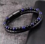 Bransoletka Lapis Lazuli + czarny Howlit + Rzemyk - obrazek 2