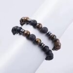 Bransoletka Czarna Lawa, Howlit i Tygrysie Oko komplet 2 sztuki