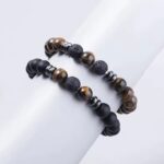 Bransoletka Czarna Lawa, Howlit i Tygrysie Oko komplet 2 sztuki - obrazek 3